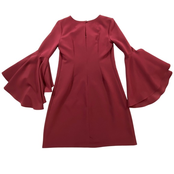 Milly Burgundy Tiered Bell Sleeve Crepe Shift Dress‎ Cocktail Valentines Size 2 - Picture 2 of 15